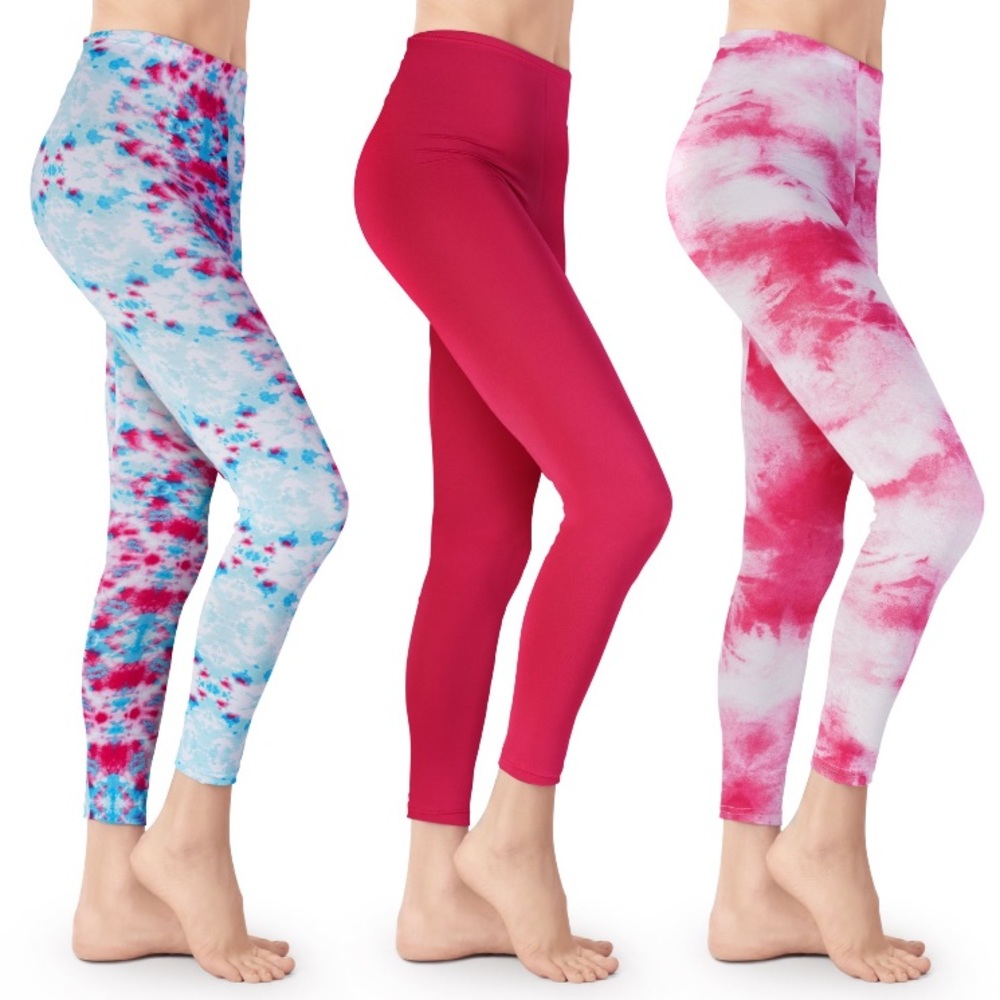 NEW Bright Pink Tie Dye Leggings 3-Pack